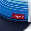 Image of a blue cap with a white mesh back and red Boston Whaler logo on front