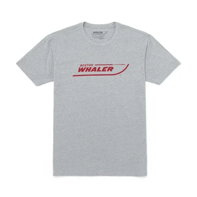 Image of a gray short sleeve tee with a red Boston Whaler logo