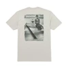 Image of a tan shirt with black and white Boston Whaler image