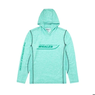 Image of a seafoam performance shirt with teal Boston Whaler logo