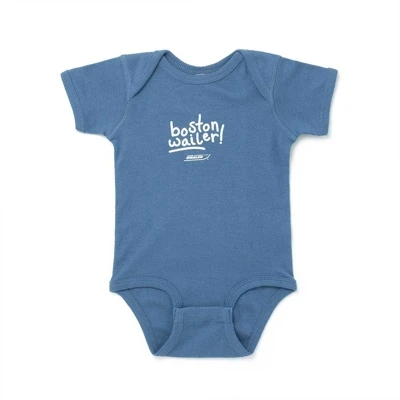 Image of a blue onesie with Boston Whaler design on front