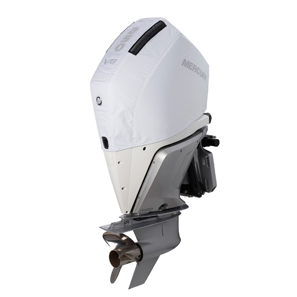 White Mercury Breathable Engine Cover - 250hp, 4.6L V8 2018-2024 Front Product Image on white background