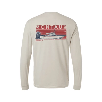 Front image of the Montauk Long Sleeve with red Boston Whaler logo on the left chest