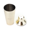 Image of a gold cocktail shaker with Boston Whaler logo on it