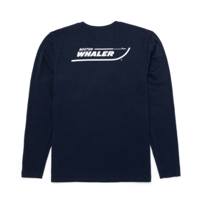 Image of a navy long sleeve with white Boston Whaler logo on the left chest