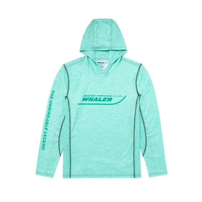 Image of a seafoam performance shirt with teal Boston Whaler logo