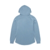 Image of the back of a blue hoodie 