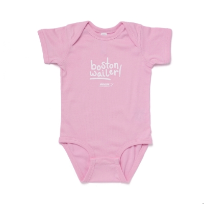 Pink Whailer Baby Onesie Product Image with Boston Wailer and Boston Whaler logo on the front