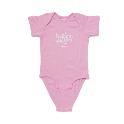 Pink Whailer Baby Onesie Product Image with Boston Wailer and Boston Whaler logo on the front