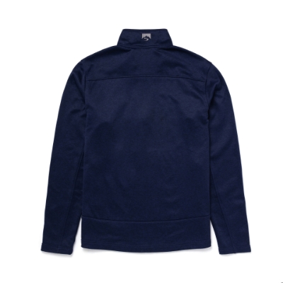 A navy blue performance fleece jacket with a full-length zipper, stand-up collar, and two front pockets. The Boston Whaler logo is embroidered on the left chest in white.