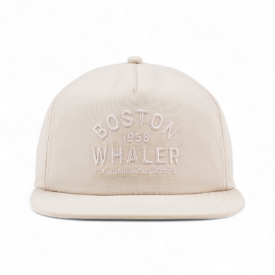 Right side image of the Legend Hat. Embroidered on the front are the words "BOSTON" arched over "1958" and "WHALER", with the tagline "THE UNSINKABLE LEGEND" underneath.
