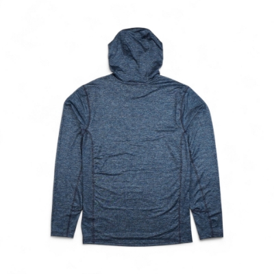 Image of the Blue Hooded Performance Shirt with the Boston Whaler Owners Club logo on the front