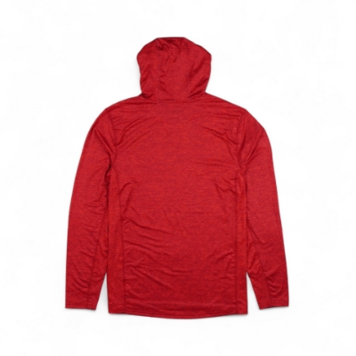 Image of the Red Hooded Performance Shirt with the Boston Whaler Owners Club logo on the front
