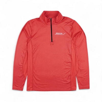 Front image of the Red Quarter Zip Performance Shirt with Boston Whaler logo on the left chest