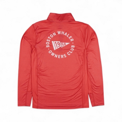 Front image of the Red Quarter Zip Performance Shirt with Boston Whaler logo on the left chest