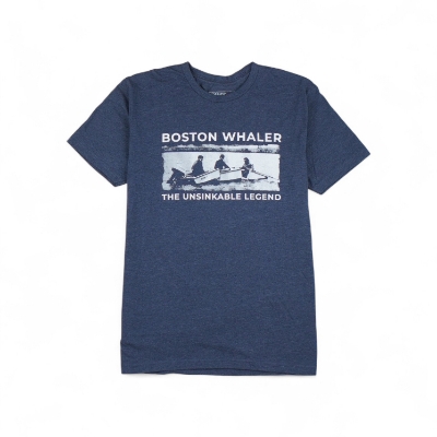 Legend Tee - Front Blue short sleeve shirt featuring “Boston Whaler – The Unsinkable Legend” graphic with classic boat design