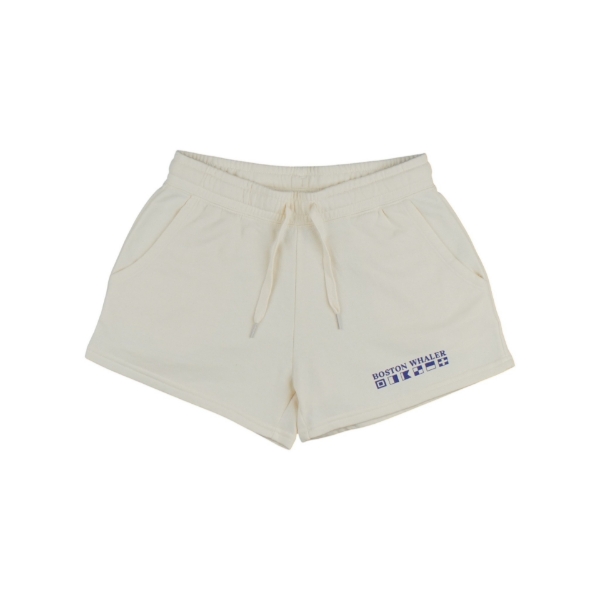 Women's Maritime Flag Shorts in cream with Boston Whaler Nautical Flag design.