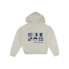 Back view of an off‑white Women's Maritime Flag Hoodie displaying a grid of navy maritime signal flag graphics above the Boston Whaler logo.