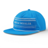 Side angled view of Boston Whaler Cruiser hat showing blue striped design and curved brim.