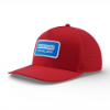 Side angled view of Boston Whaler Voyager hat showing red mesh back panel and logo patch.