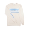 Ivory Boston Whaler Signal Stripe long sleeve shirt with blue stripes and BOSTON WHALER text.