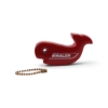 Red Whaler whale-shaped key float with brass keyring chain attached
