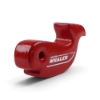 Red Whaler whale-shaped key float, angled view showing logo and keyring hole