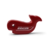 Red Whaler whale-shaped key float, straight-on side profile view