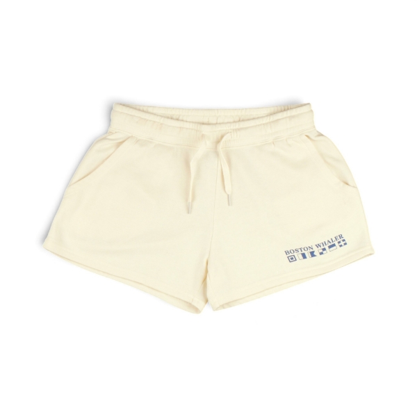 Women's Maritime Flag Shorts in cream with Boston Whaler Nautical Flag design.