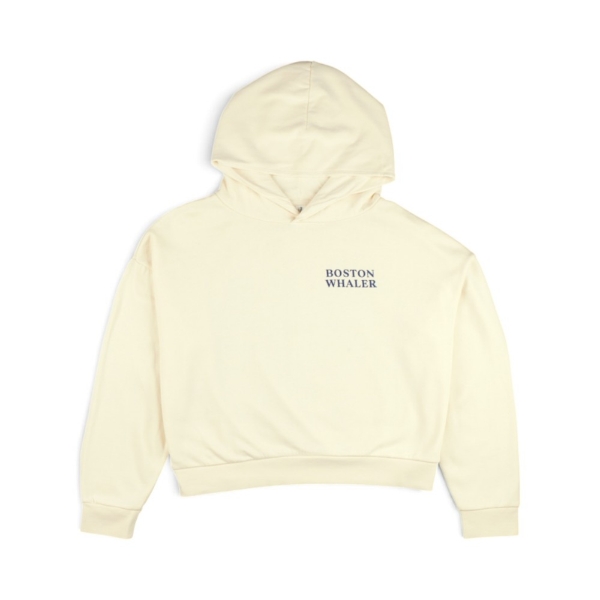 Front view of an off‑white Women's Maritime Flag Hoodie featuring a small navy Boston Whaler logo on the left chest.