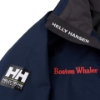 Close-up of interior collar tag showing Helly Hansen and Boston Whaler embroidered branding
