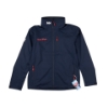 Navy Helly Hansen Crew Hooded Jacket laid flat, front view, with retail tag attached to sleeve